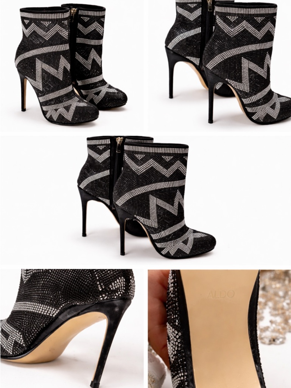 🪩 ALDO Black and Silver Rhinestone Geometric Ankle Booties- Size 7 🪩